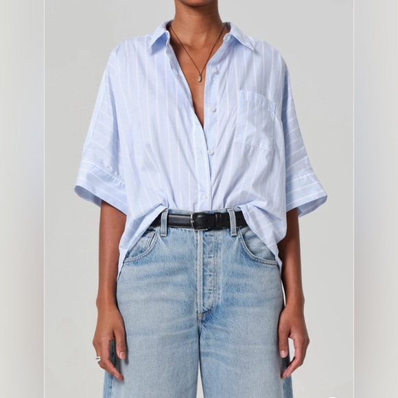 Citizens Of Humanity Tops - Citizens Of Humanity Light Blue & White Striped Button-Down Shirt